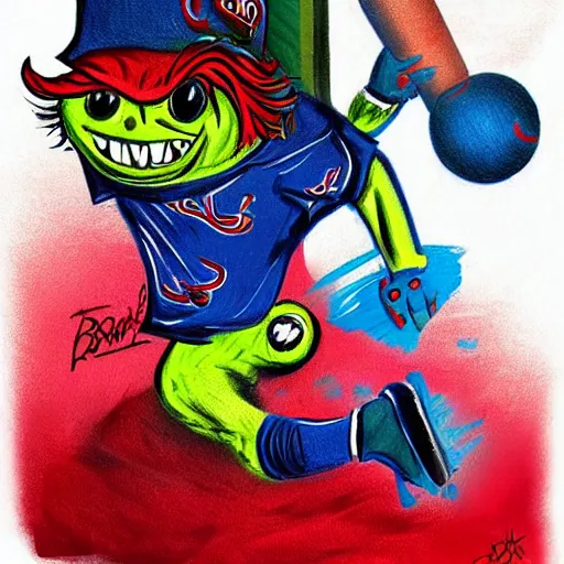 Image similar to baseball monster, baseball, colorful, digital art, chalk,fantasy, magic, trending on artstation, ultra detailed, professional illustration by Basil Gogos