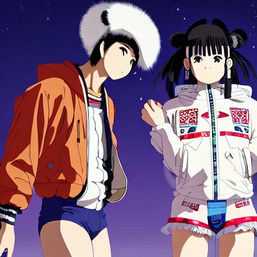 Image similar to a beautiful mayan anime boy gravure model, wearing oversized native designer bomber jacket and leotard with overalls, bulky poofy bomber jacket with mesoamerican patterns, mesoamerican native street fashion, gapmoe yandere grimdark, trending on pixiv fanbox, painted by greg rutkowski makoto shinkai takashi takeuchi studio ghibli, akihiko yoshida