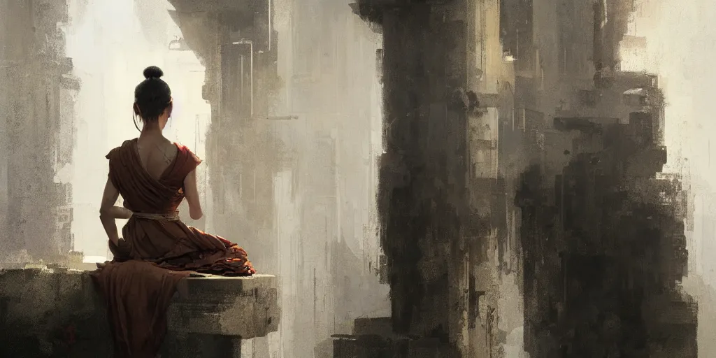 Image similar to female monk girl, beautiful face, rule of thirds, intricate outfit, spotlight, by greg rutkowski, by jeremy mann, digital painting