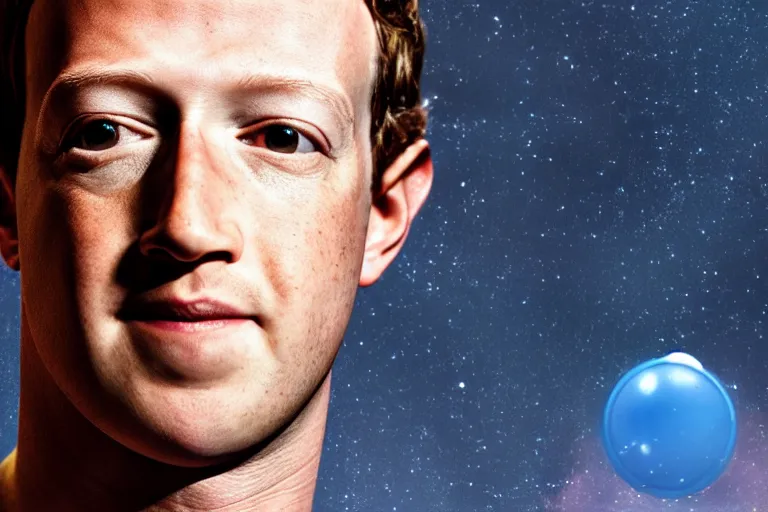 Image similar to a photo of mark zuckerberg looking like an alien, photorealistic, 8 k, space background