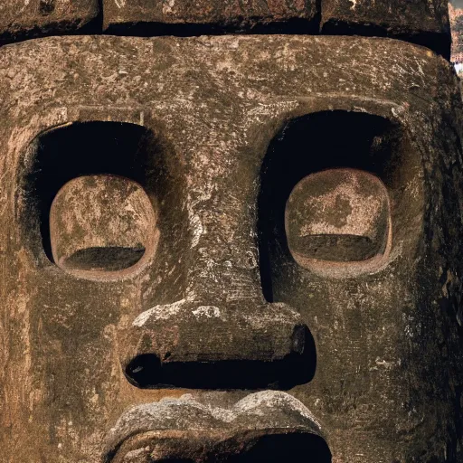 Image similar to a high detail photo of a moai wearing headphones