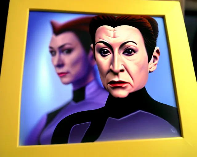 Prompt: hyper realistic painting of the bajoran kira nerys from star trek, three quarter shot, medium shot, f 1. 4, 3 5 mm