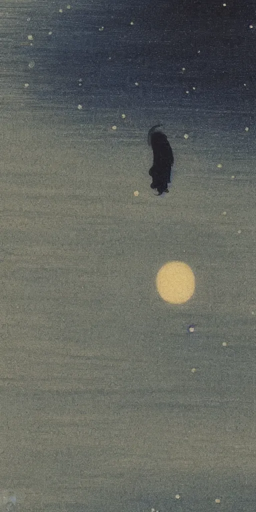 Prompt: night sky by ohara koson, 1 9 1 0