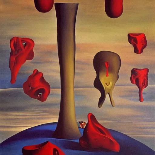 Image similar to Blood surrealism Salvador Dali matte background melting oil on canvas