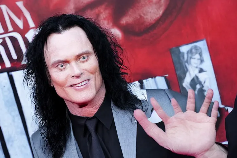 Prompt: tommy wiseau red carpet premiere movie, associated press photograph