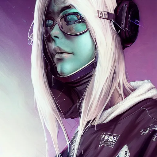 Image similar to very cool girl white hair girl with mask, streetwear, techwear, cyberpunk style outfit, full body, nose piercing, detailed portrait, intricate complexity, by greg rutkowski, cushart krentz, artgerm, ross tran, conrad roset, takato yomamoto, ilya kuvshinov. 4 k, beautiful, cinematic dramatic atmosphere