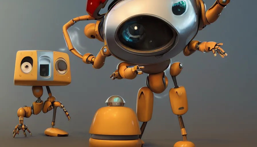 Image similar to very very very cute robots by Max Kostenko and Bobby Chiu, disney, pixar, MPC, Framestore, character design for animation, uplight, a lineup of characters, big disney eyes, symmetrical eyes, cuteness, 3d render, octane rendered, rendered by maya and houdini, highly detailed, unreal engine, Trending on Artstation, octane render, 4k, 8k, HD, oil on Canvas by Elena Zhurikhina and Goro Fujita and Charlie Bowater