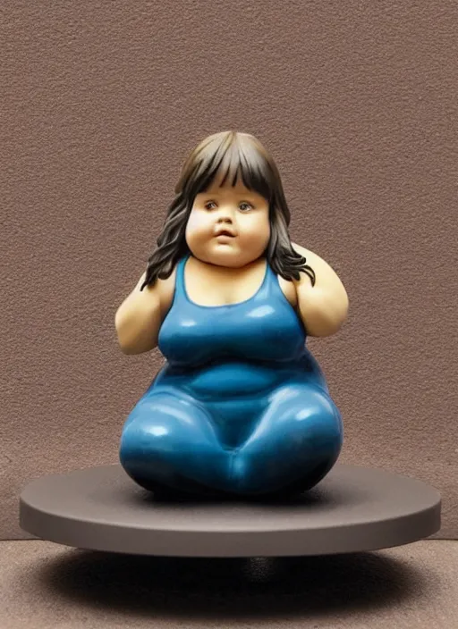 Prompt: Image on the store website, eBay, 100mm resin figure of a chubby girl sitting on the chair, on the disk base on tile surface