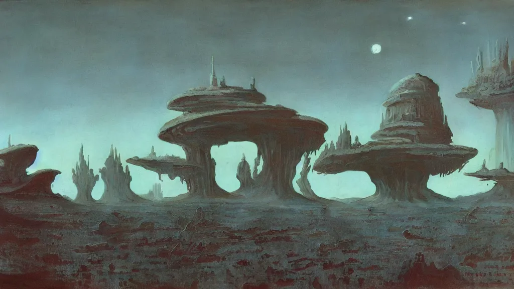 Image similar to otherworldly atmosphere of an evolving alien planet by arthur haas and bruce pennington and john schoenherr, cinematic matte painting