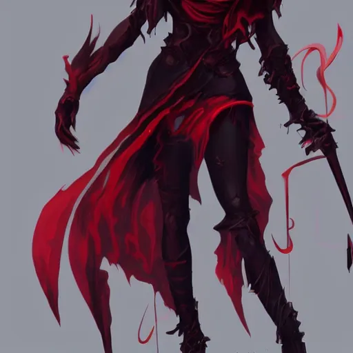 Prompt: dark witch character red and black colors, highly detailed, digital painting, artstation, concept art, smooth, sharp focus, illustration