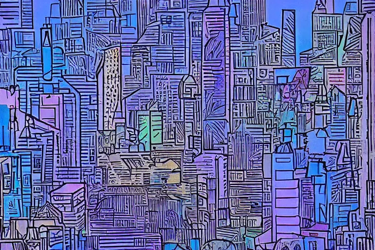 Prompt: cyberpunk city in the style of picasso's blue period