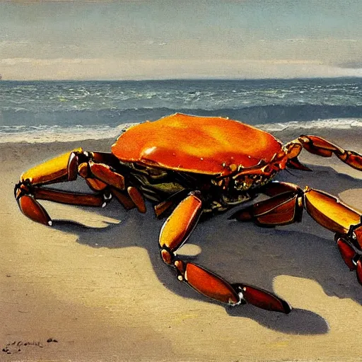 Prompt: A portrait of a mechanical crab on the beach, Henrique Alvim Corrêa, Joan Roig i Soler, ocean, waves, favela