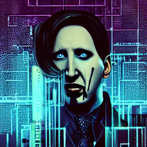 Image similar to portrait isometric drawing, Marilyn Manson as Aiden Pearce character from Watch Dogs game, cyberpunk, intricate, epic lighting, cinematic composition, hyper realistic, 8k resolution, unreal engine 5, by Artgerm, tooth wu, dan mumford, beeple, wlop, rossdraws, James Jean, Andrei Riabovitchev, Marc Simonetti, yoshitaka Amano, Artstation