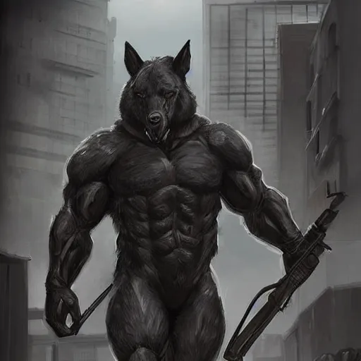 Prompt: a massive musclebound black - furred male anthro horse wearing a tactical outfit in a city warzone, equine, highly detailed, digital painting, artstation, sharp focus, smooth, concept art, illustration, art by artgerm, greg rutkowski, wlop