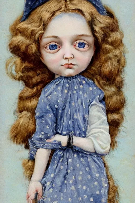 Prompt: Digital art Lowbrow pop Surrealistic, beautiful and detailed dolls by Cicely Mary Barker, Very detailed realistic eyes. Trending on artstation, hyperrealism, high quality print, fine art with subtle redshift rendering