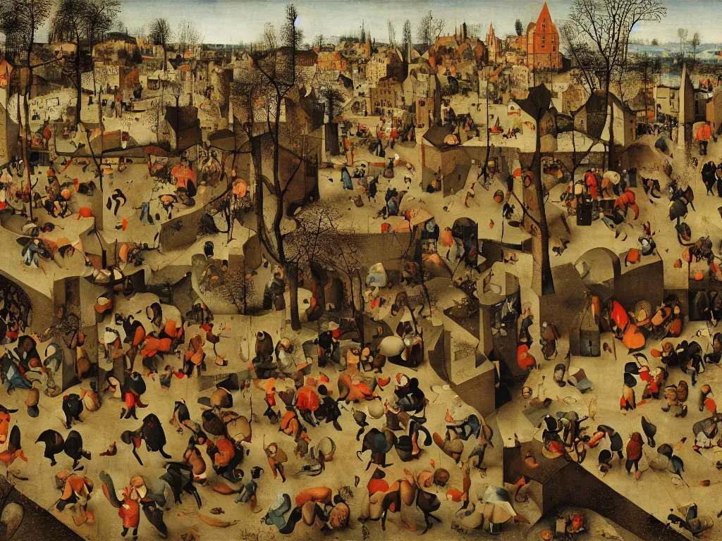 Prompt: PS1 third person game by Pieter Bruegel the Elder