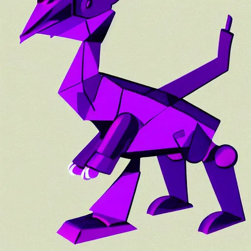 Image similar to simple painting of Very cute robotic purple dragon, 2d minimalism,simple figures, cubism,digital art