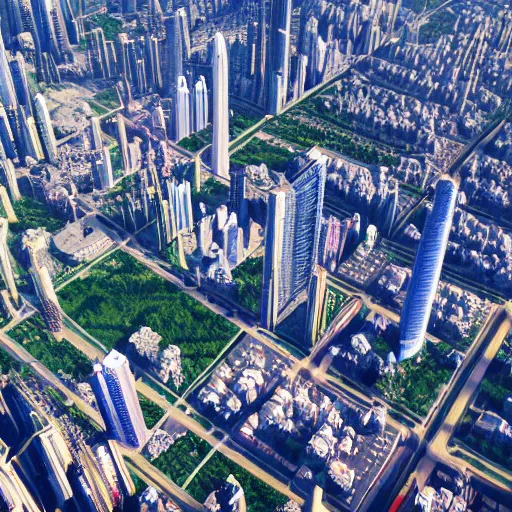 Prompt: utopian futuristic city, aerial photography, tilt shift, highly detailed, high quality, high resolution