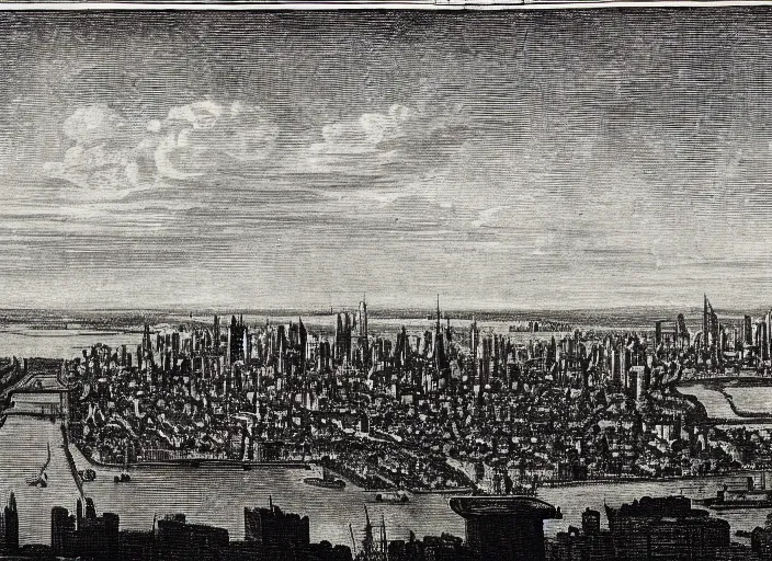Prompt: detail from Hollar’s Panoramic view of New York City, 1647