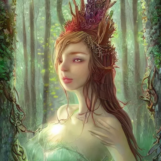 Image similar to forest trees, digital art, high details, magical, fantasy, https://media.discordapp.net/attachments/1005597369187958895/1006585564142776320/a_beautiful_fantasy_woman_makes_camp_under_a_large_mushroom_moss_dewdrops_rainstorm_watercolor_dramatic_lighting_cinematic_establishin_-H_704_-n_9_-i_-s_150_-S_664894794_ts-1660000276_idx-2.png