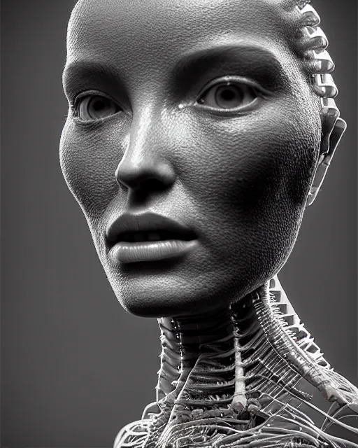 Image similar to raw bw 3 d redshift render jelly body detail of mechanical female vegetal - cyborg, beautiful insanely detailed, digital art, octane render, 8 k artistic photography, photo - realistic, unreal engine