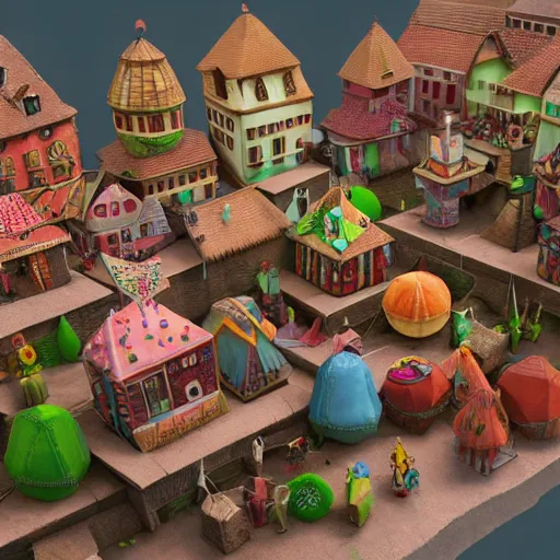 Image similar to Village made of sweets, 4k octane render, detailed art, artstation, streetview, CGSociety, deviantart