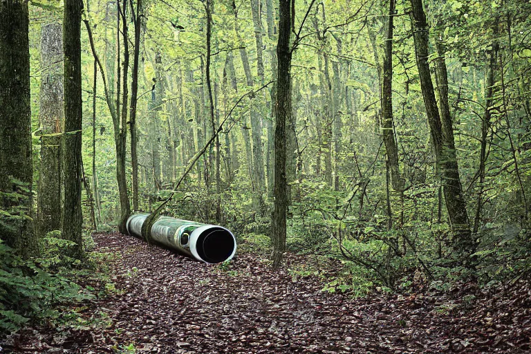 Image similar to long chromet tube, photograph captured in the woods