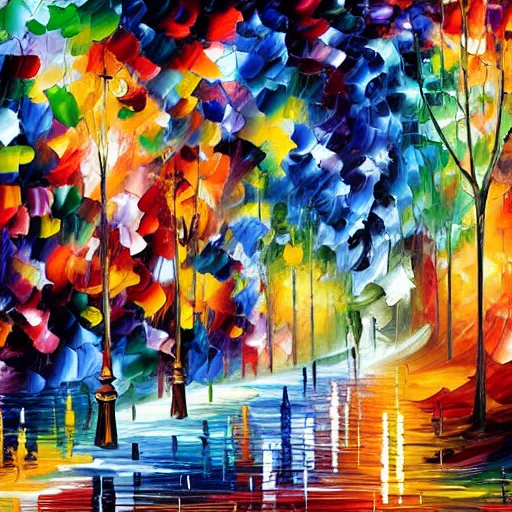 Image similar to a painting by leonid afremov by johannes itten by kenny scharf