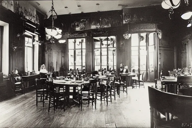 Prompt: dining saloon filling with water, 35mm red and green photograph 1928