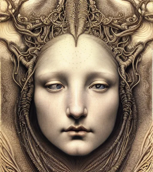 Image similar to detailed realistic beautiful tulip goddess face portrait by jean delville, gustave dore, iris van herpen and marco mazzoni, art forms of nature by ernst haeckel, art nouveau, symbolist, visionary, gothic, neo - gothic, pre - raphaelite, fractal lace, intricate alien botanicals, ai biodiversity, surreality, hyperdetailed ultrasharp octane render
