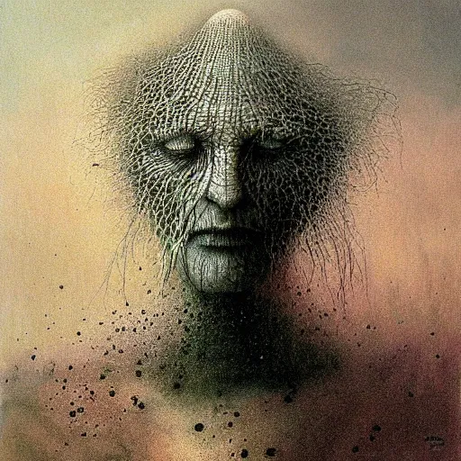 Prompt: the sandman by neil gaiman painted by beksinski, highly detailed