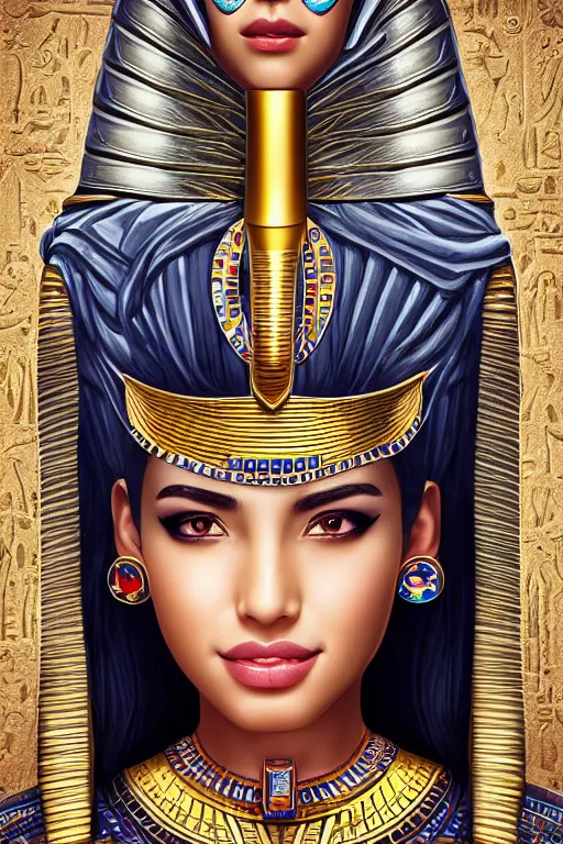 Image similar to a highly detailed beautiful portrait of a egyptian god with facial expression / emotion : happy in the style of artgerm.