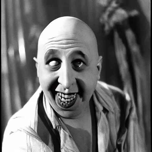 Prompt: schlitzie from freaks, 1 9 3 2, black and white movie made by tod browning