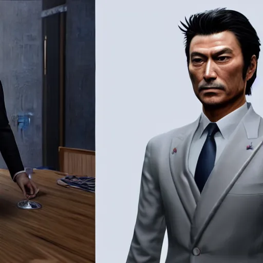 Image similar to Giuseppe Conte in Yakuza videogame, digital art 8k artwork, fine dressed