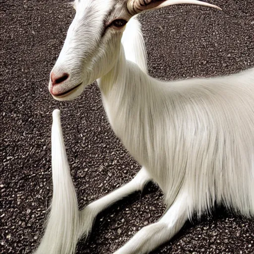 Prompt: The longest, stringiest goat in the world, Guiness Book of World Records holder, photograph