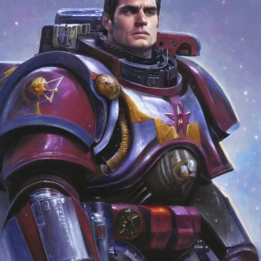 Image similar to Henry Cavill as a Space Marine, close-up portrait art by Donato Giancola and artgem, digital art, trending on artstation