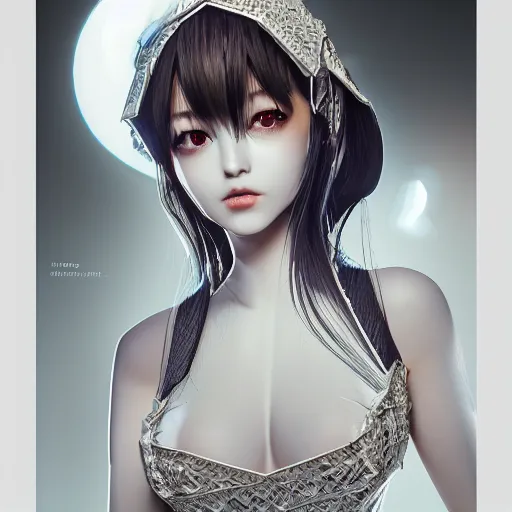 Prompt: the portrait of an absurdly beautiful, fashionable gravure idol made of white paper origami cranes, hyperrealistic illustration by iralki nadar, extremely detailed intricate linework, detailed faces, smooth, super sharp focus, bright colors, high contrast, matte, octopath traveler, unreal engine 5 highly rendered, global illumination, radiant light