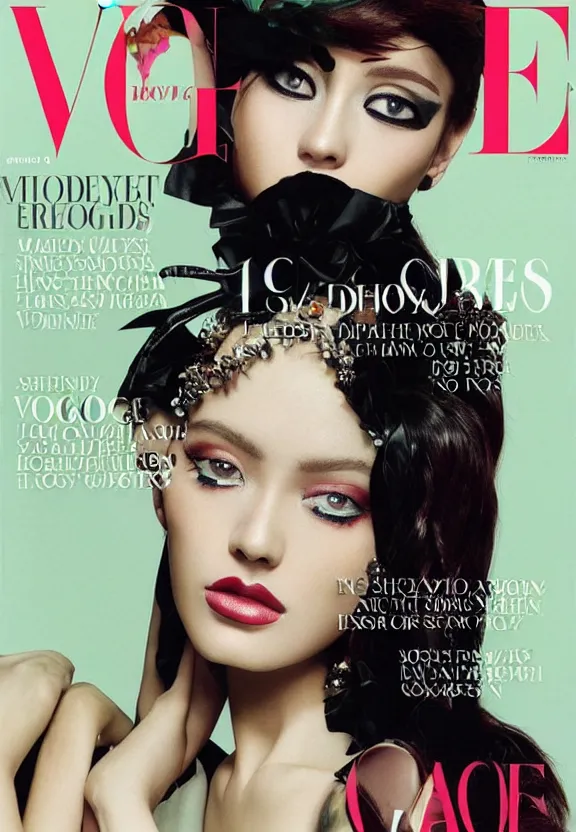 Prompt: a magazine page fashion make up title vogue