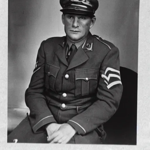 Image similar to lieutenant Greer, German WWII officer. He has been subjected to Vitalitat IX treatment