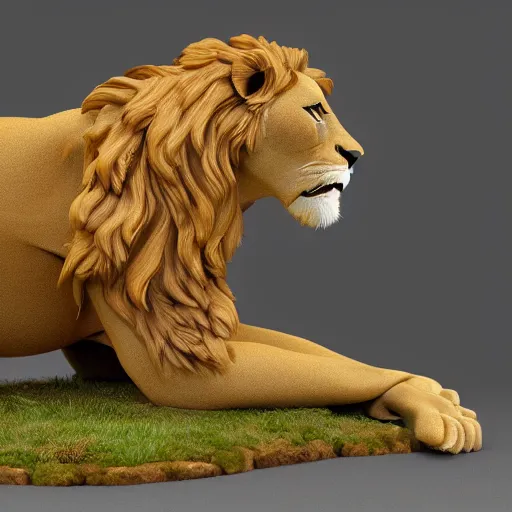 Image similar to a figma lion, side view, full body, 4 k, highly detailed, paws, tail, mane, face, body