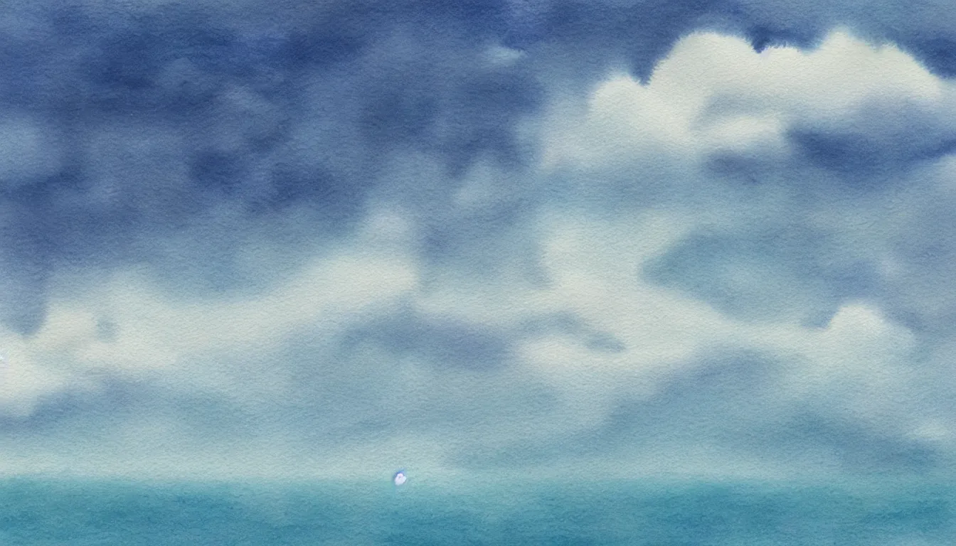 Prompt: watercolor canvas subtle clouds over ocean kilian eng, minimalist