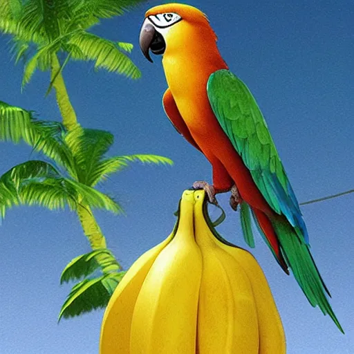 Image similar to parrot made of banana by makoto shinkai and ivan shishkin