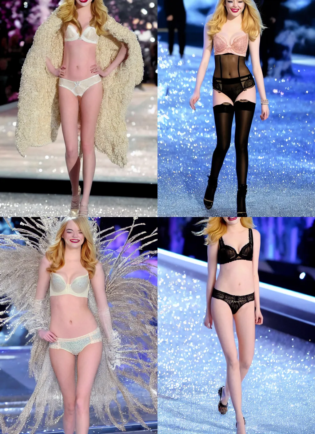 Image similar to blonde Emma Stone on Victoria's Secret Fashion Show