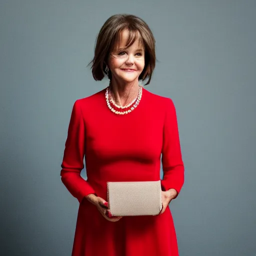 Image similar to dslr portrait still of sally field wearing a beautiful red dress, 8 k 8 5 mm f 1. 4