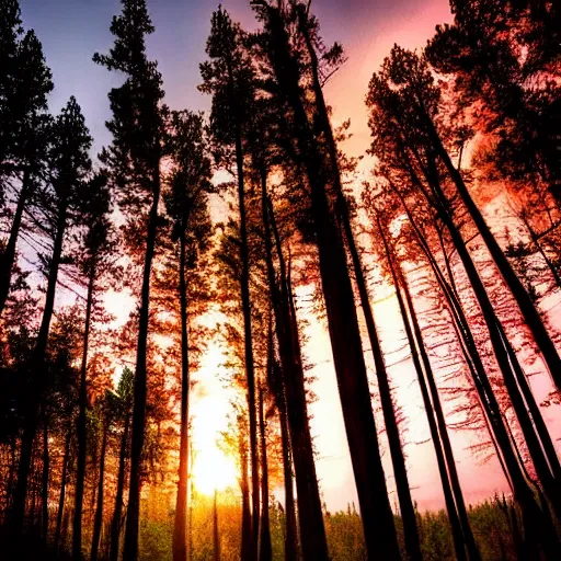 Image similar to sunset above forest, beautiful landscape, high detail, instagram photo, professional dslr photo, creative composition, beautiful composition