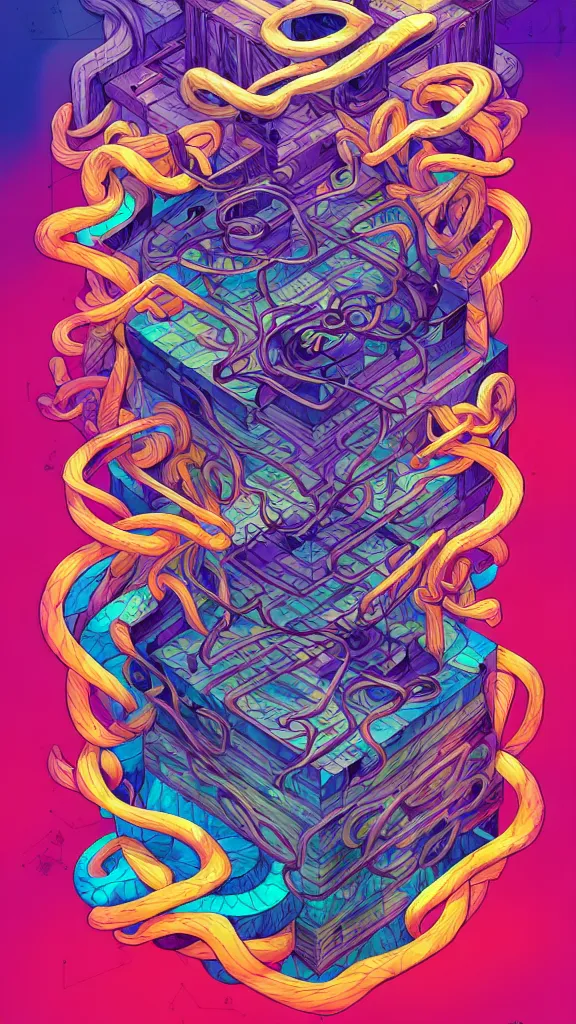 Image similar to arcane twisted turn of fate abstraction, centered award winning ink pen illustration, isometric abstract illustration by dan mumford, edited by craola, technical drawing by beeple and tooth wu, tiny details by artgerm and watercolor girl, symmetrically isometrically centered