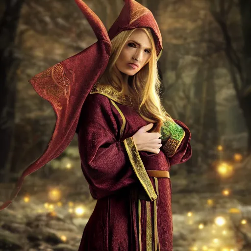 Image similar to beautiful elf with ornate robes, highly detailed, 4k, HDR, smooth, sharp focus, hyper realistic, award-winning photo high resolution