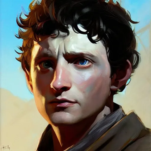 Image similar to greg manchess portrait painting of frodo beutlin as overwatch character, medium shot, asymmetrical, profile picture, organic painting, sunny day, matte painting, bold shapes, hard edges, street art, trending on artstation, by huang guangjian and gil elvgren and sachin teng