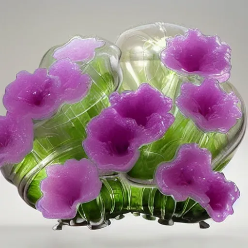 Prompt: translucent flowers made of glass by rachel ruysch