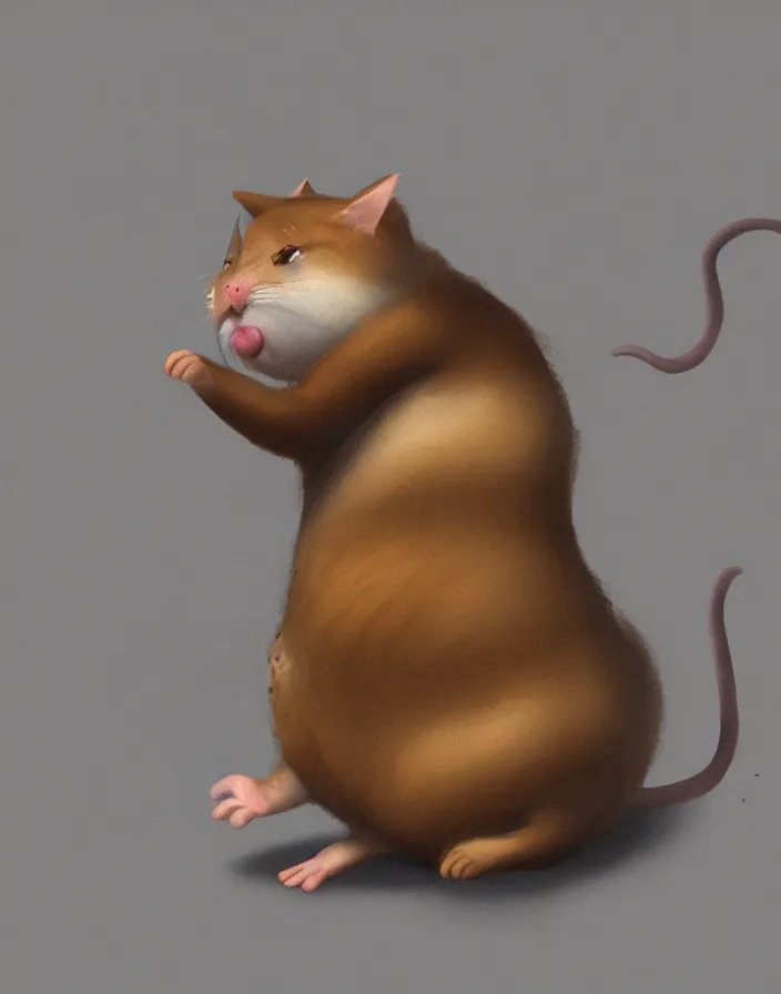 Image similar to a fat cat trying to catch a mouse , Artstation,8K,4K, ultra realistic, super detailed